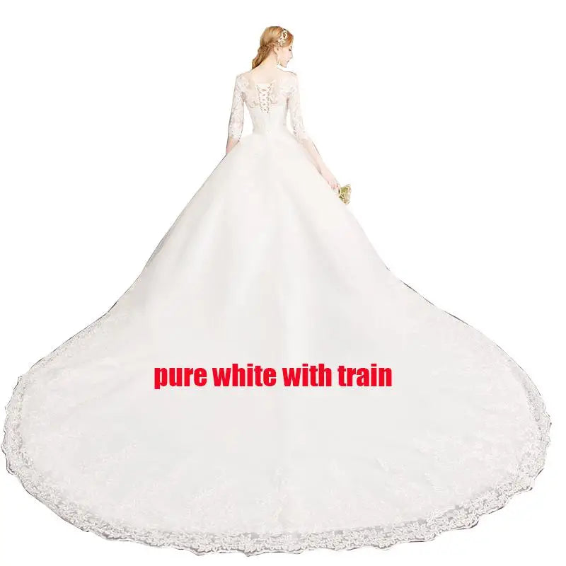 Lace and Tulle Wedding Dress With 3/4 Sleeve
