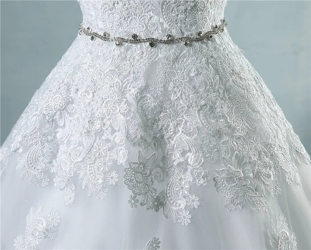 Lace Flower Sweetheart Wedding Dress With Train