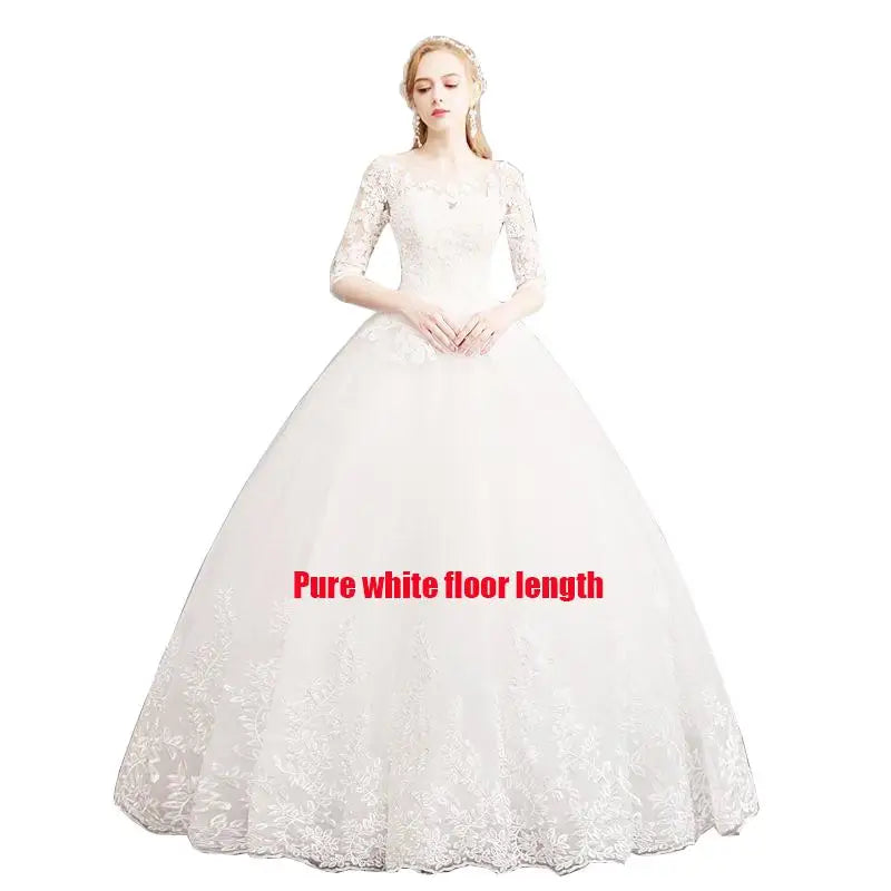 Lace and Tulle Wedding Dress With 3/4 Sleeve