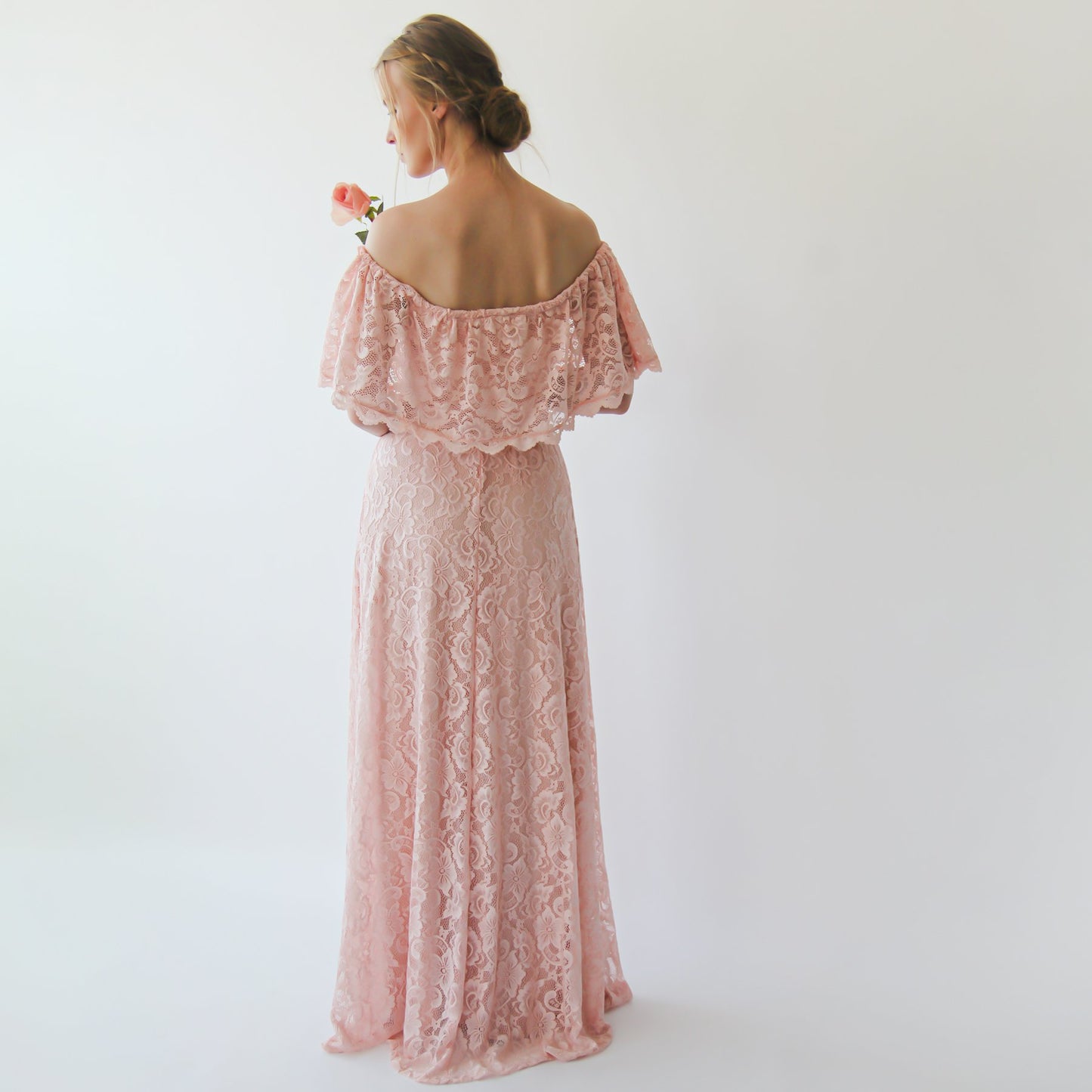Boho Lace Off-Shoulder Pink Dress