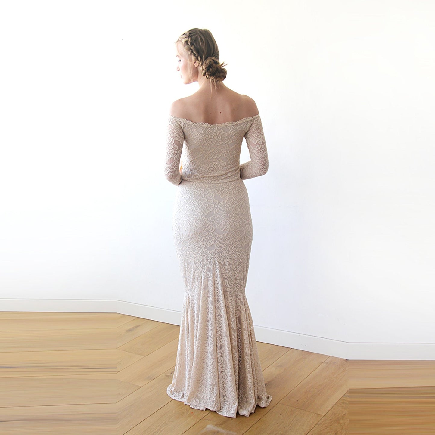 Champagne Lace Off Shoulder Mermaid Dress