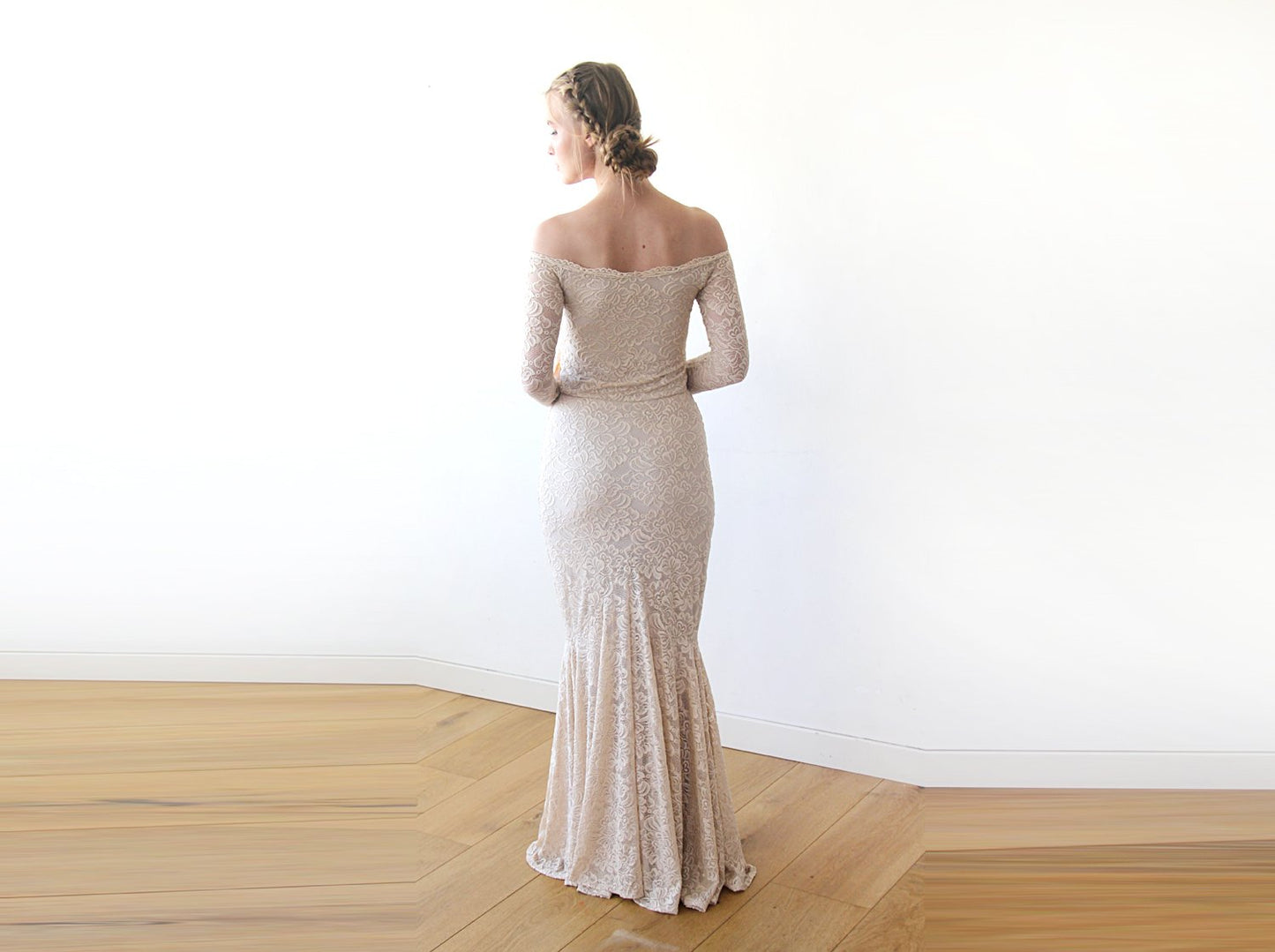Champagne Lace Off Shoulder Mermaid Dress