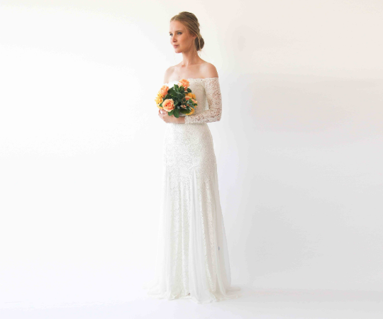 Ivory Off Shoulder Maxi Wedding Dress