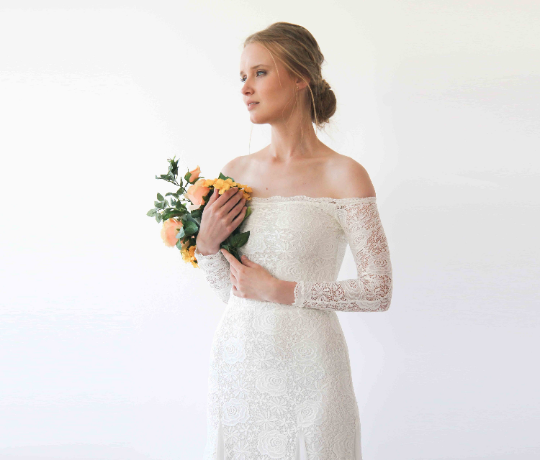 Ivory Off Shoulder Maxi Wedding Dress