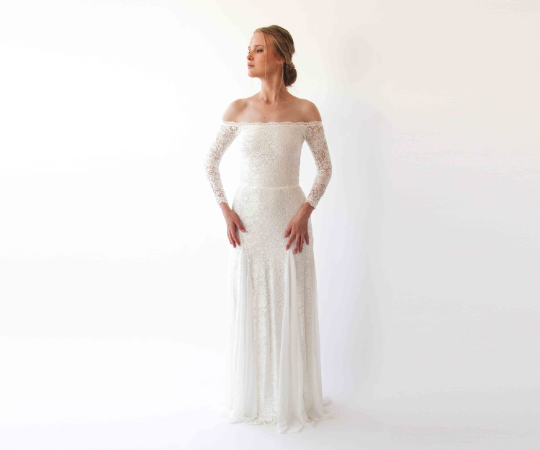 Ivory Off Shoulder Maxi Wedding Dress