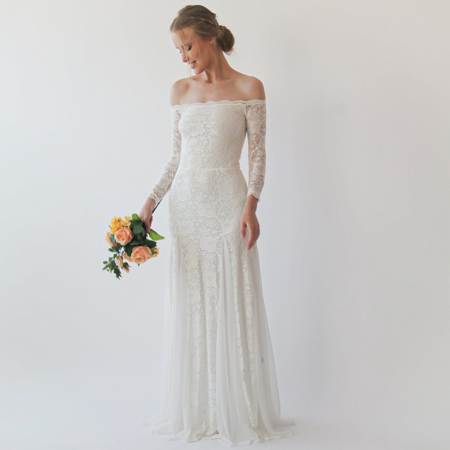 Ivory Off Shoulder Maxi Wedding Dress