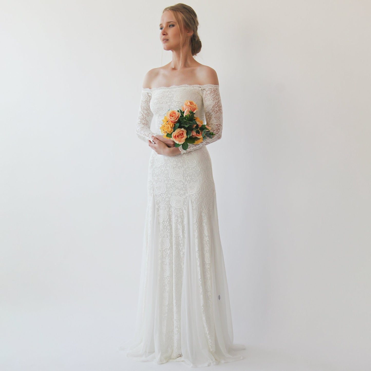 Ivory Off Shoulder Maxi Wedding Dress