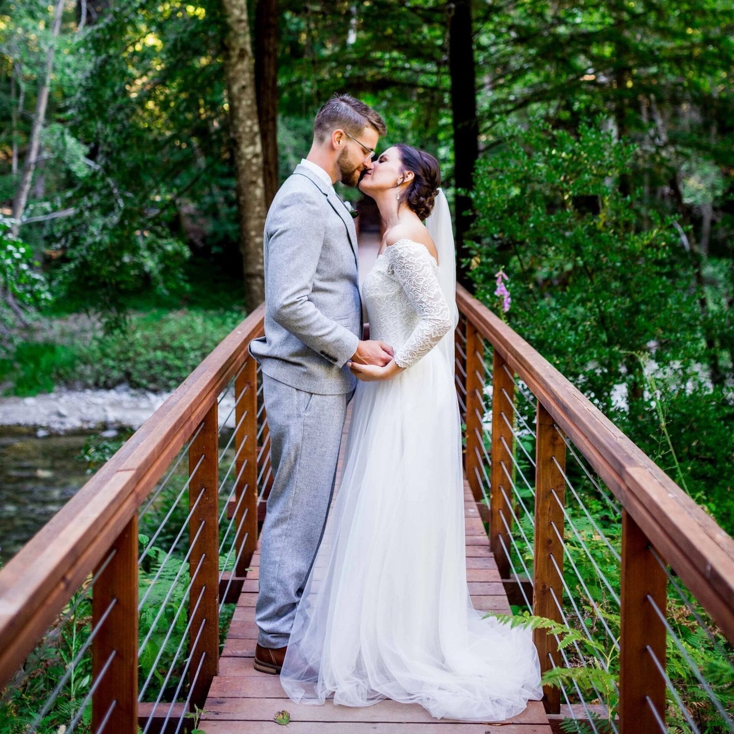 Ivory Off The Shoulder Lace & Tulle Wedding Dress With Train