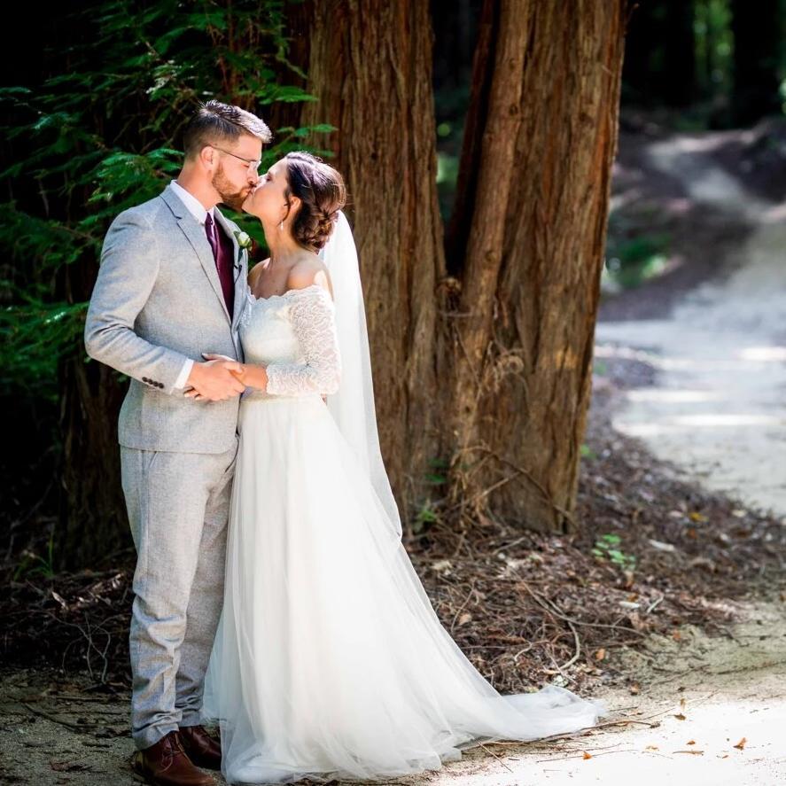 Ivory Off The Shoulder Lace & Tulle Wedding Dress With Train