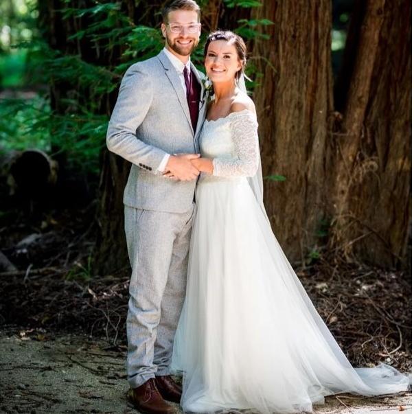 Ivory Off The Shoulder Lace & Tulle Wedding Dress With Train