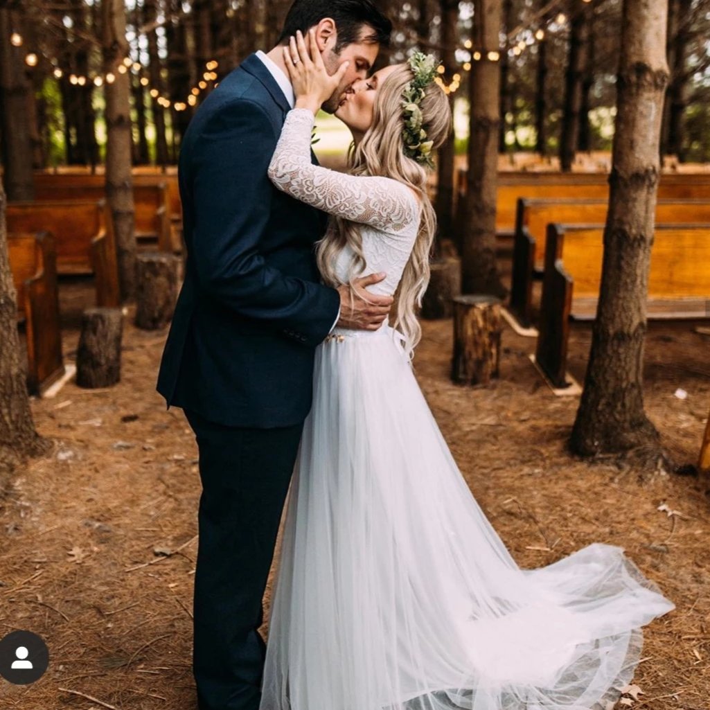 Ivory Off The Shoulder Lace & Tulle Wedding Dress With Train