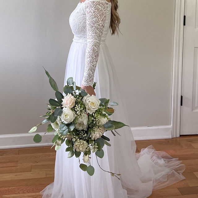 Ivory Off The Shoulder Lace & Tulle Wedding Dress With Train