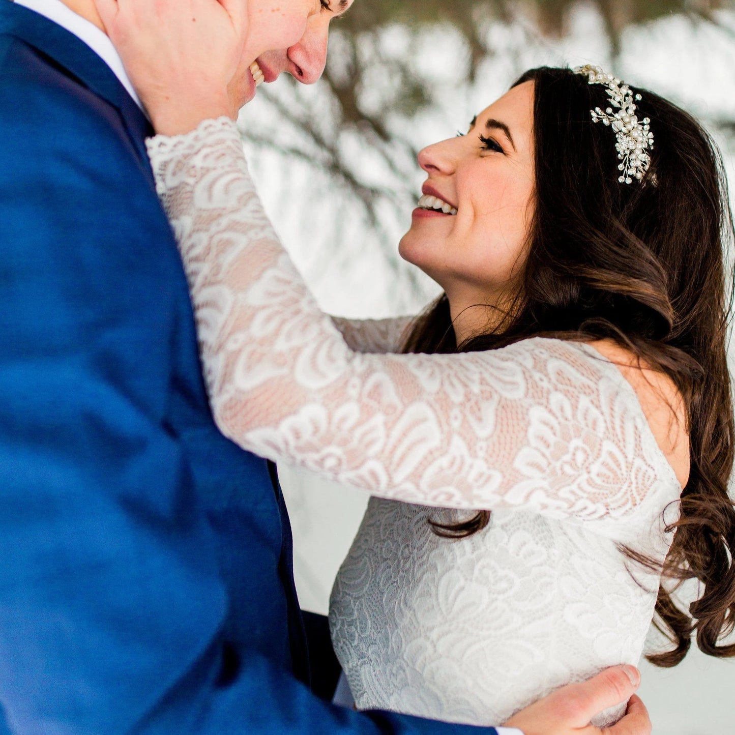 Ivory Off The Shoulder Lace & Tulle Wedding Dress With Train