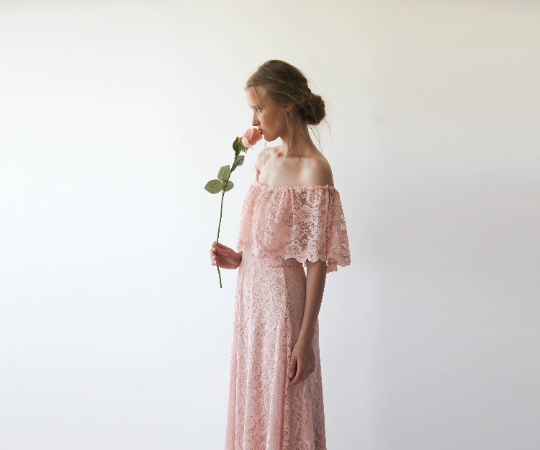 Boho Lace Off-Shoulder Pink Dress