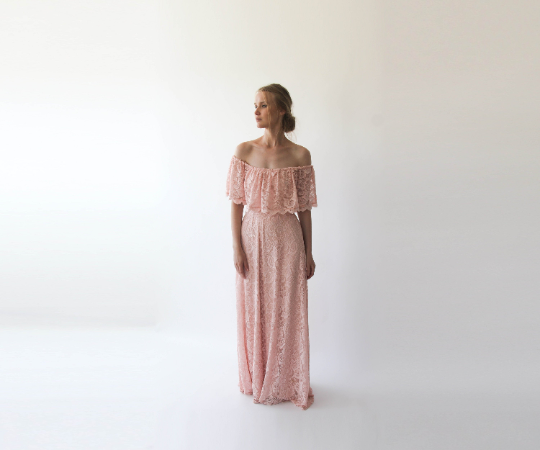 Boho Lace Off-Shoulder Pink Dress