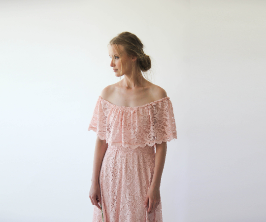 Boho Lace Off-Shoulder Pink Dress