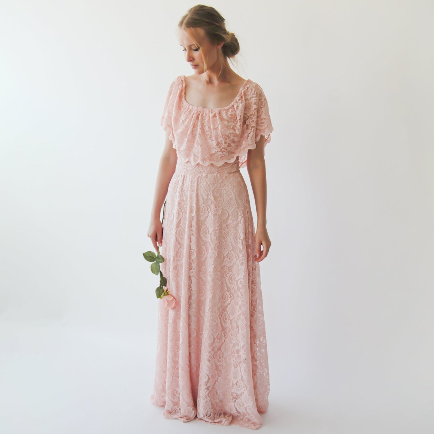 Boho Lace Off-Shoulder Pink Dress