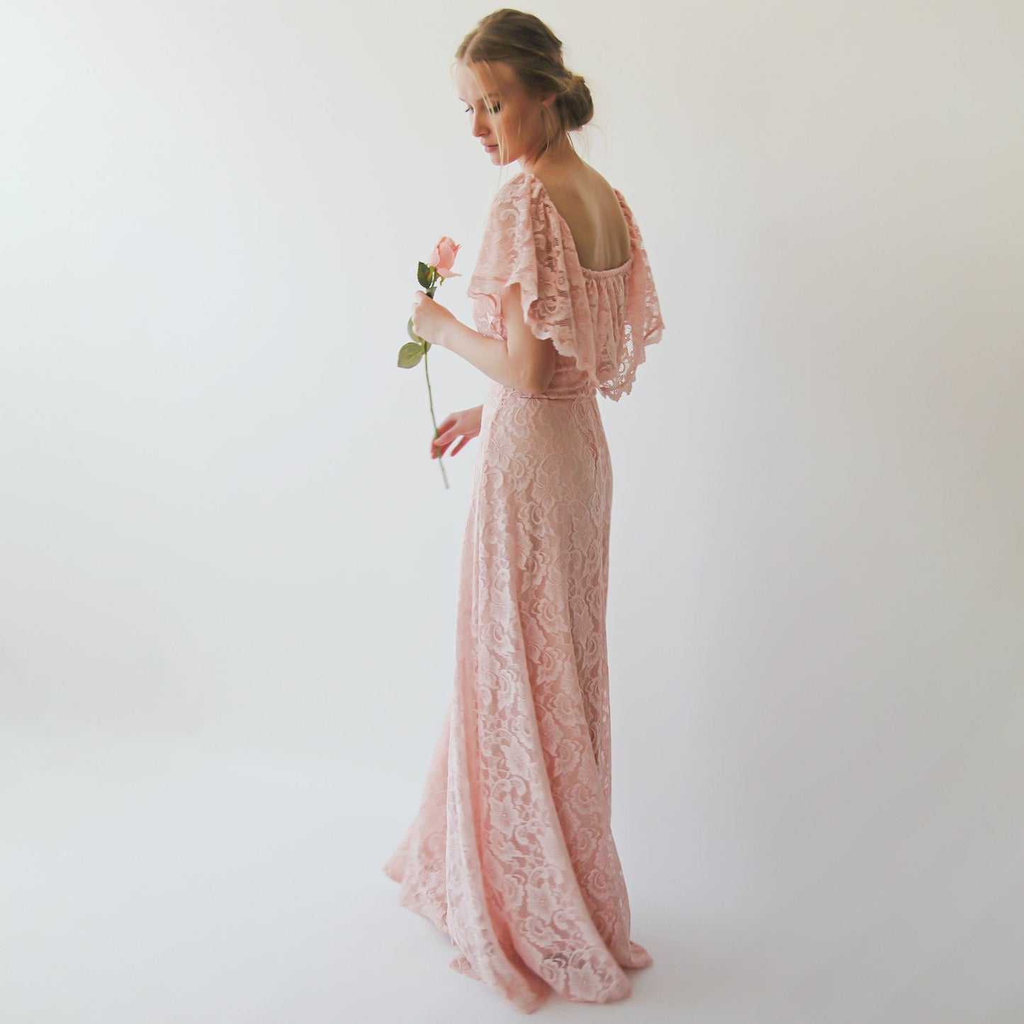 Boho Lace Off-Shoulder Pink Dress
