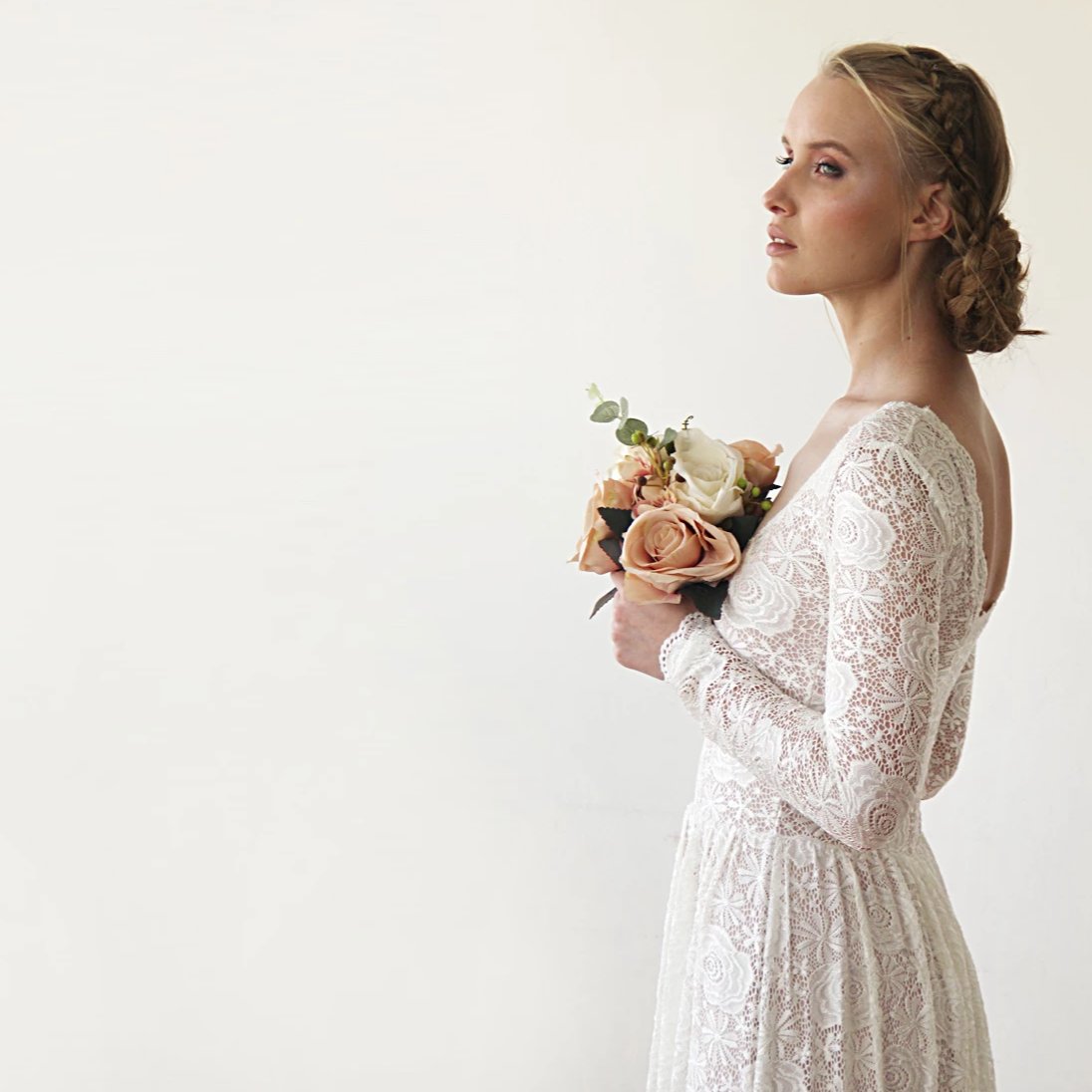 Square Neckline Wedding Dress with Train