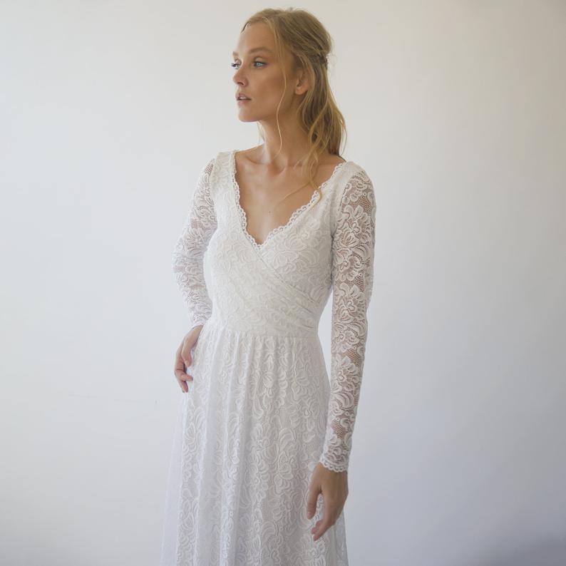 Wrap Lace Wedding Dress With Long Sleeves