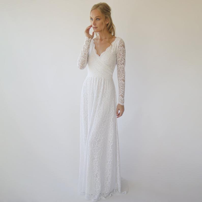 Wrap Lace Wedding Dress With Long Sleeves