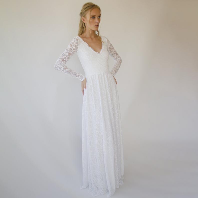 Wrap Lace Wedding Dress With Long Sleeves