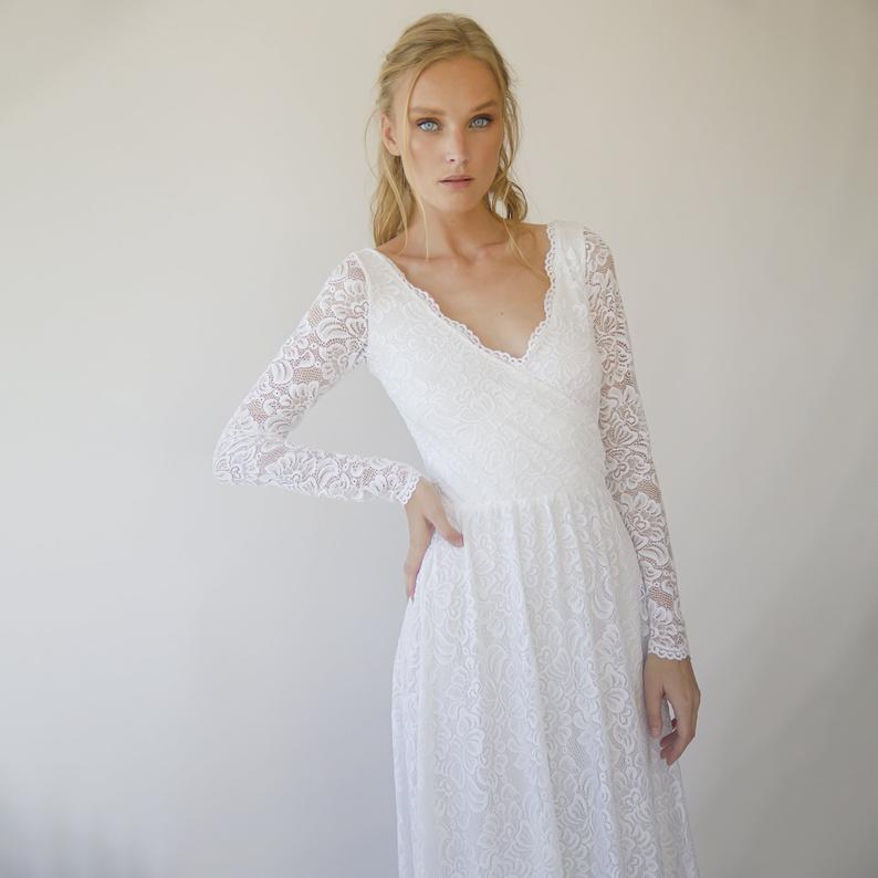 Wrap Lace Wedding Dress With Long Sleeves