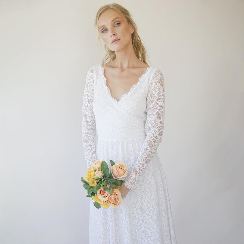 Wrap Lace Wedding Dress With Long Sleeves