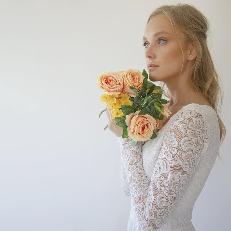 Wrap Lace Wedding Dress With Long Sleeves