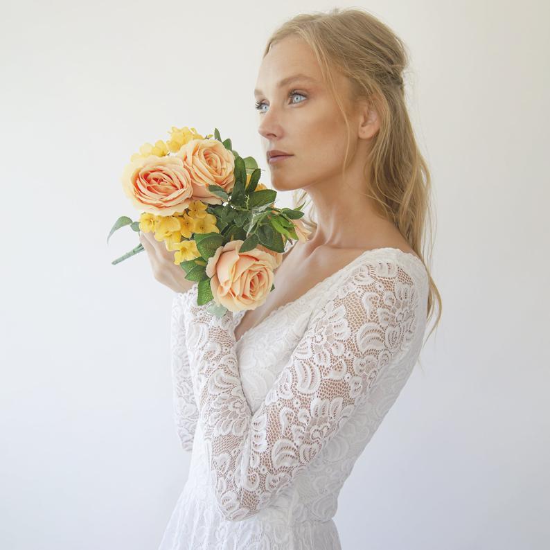 Wrap Lace Wedding Dress With Long Sleeves