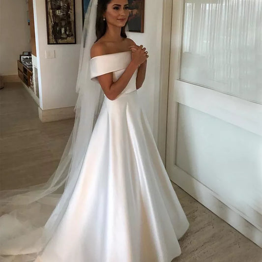 Satin Off the Shoulder Bridal Gown