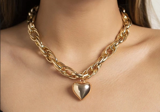 Puffy Heart Chunky Chain Necklace