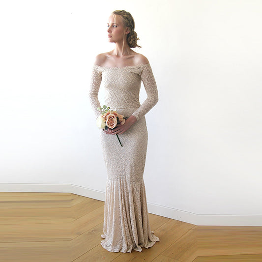 Champagne Lace Off Shoulder Mermaid Dress
