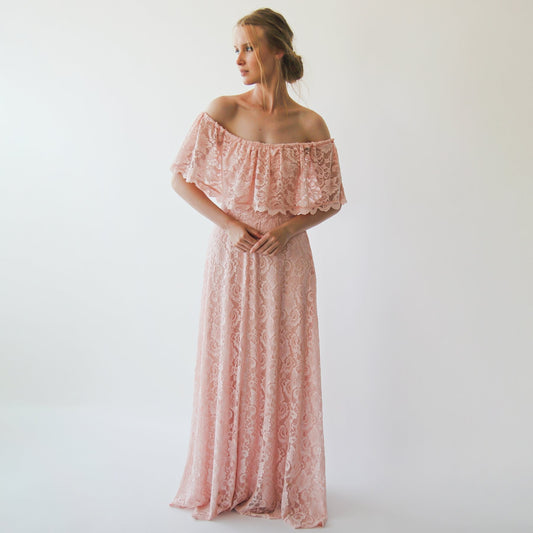 Boho Lace Off-Shoulder Pink Dress